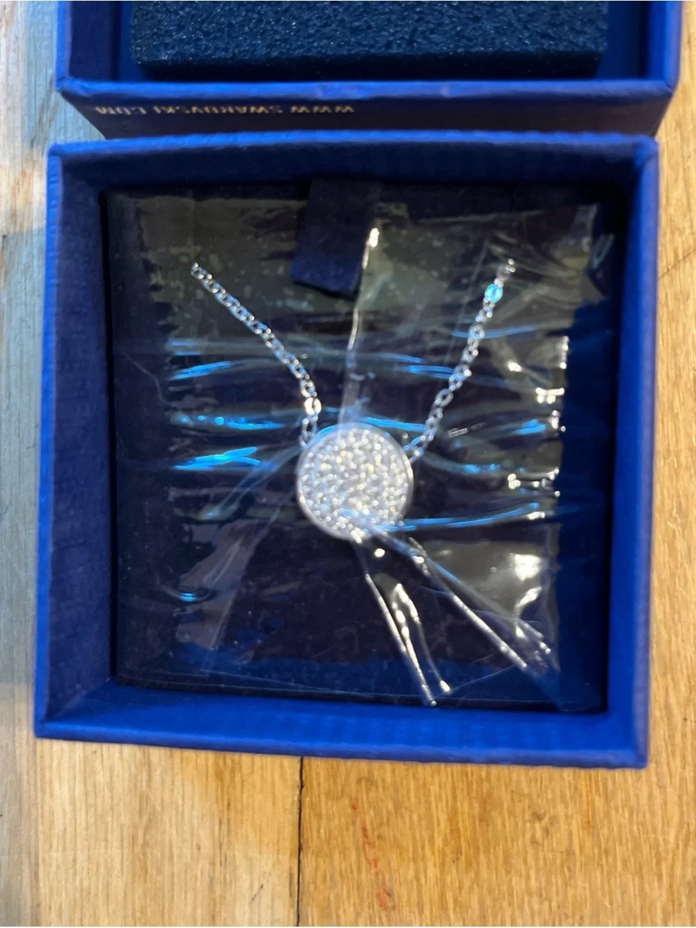 Swarovski crystal round pendant - CRY/RHS Necklace-NEW sealed /double box 16-18”